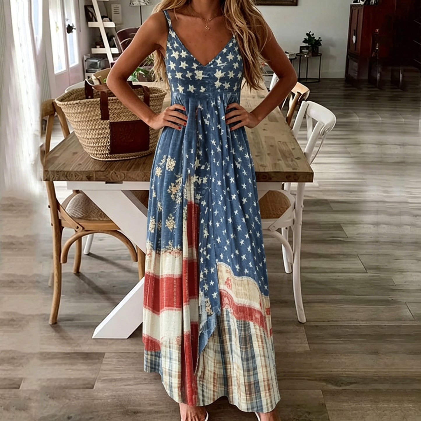 Women's Vintage Independence Day Flag Check Dress - BundleWear