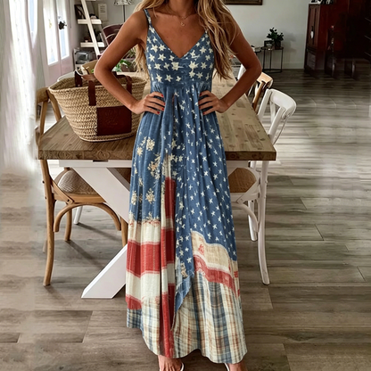 Women's Vintage Independence Day Flag Check Dress - BundleWear