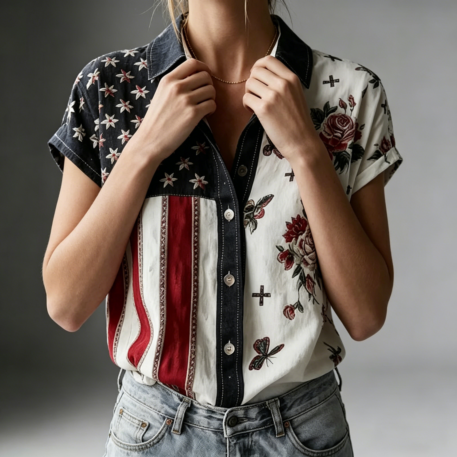 Women's American Founding 250th Anniversary Art Print Short-Sleeved Shirt - BundleWear