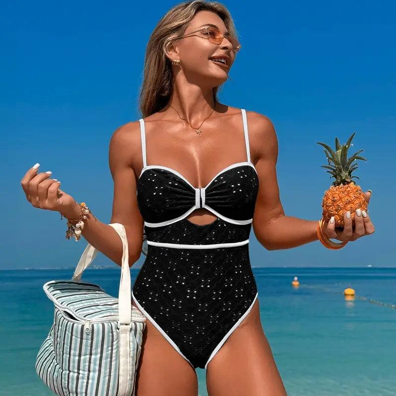 Women's One Piece Color Block Cutout Front Swimsuit