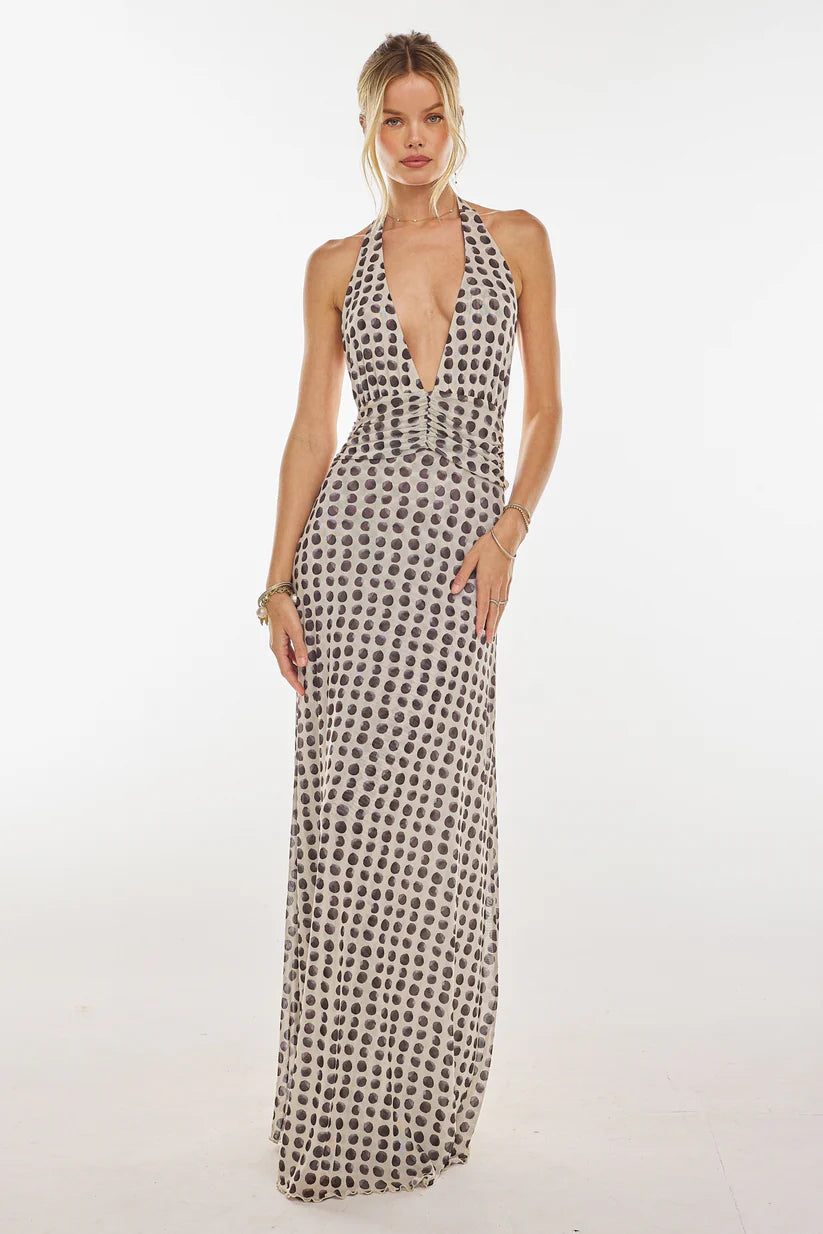Women's backless polka dot maxi dress - MATCHING MASTER