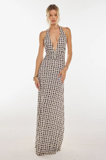Women's backless polka dot maxi dress - MATCHING MASTER