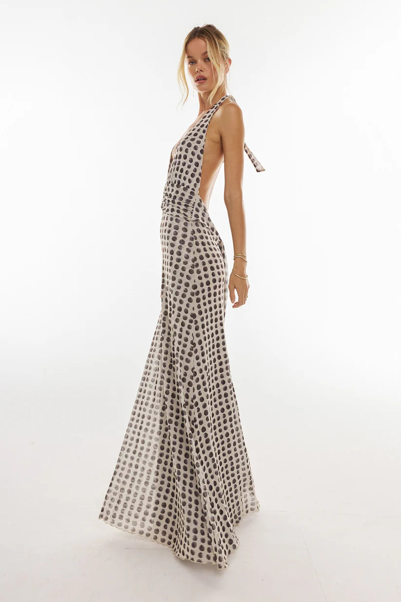 Women's backless polka dot maxi dress - MATCHING MASTER