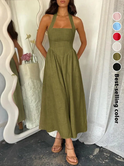 Women's Casual Sleeveless Backless A-line Dress - MATCHING MASTER