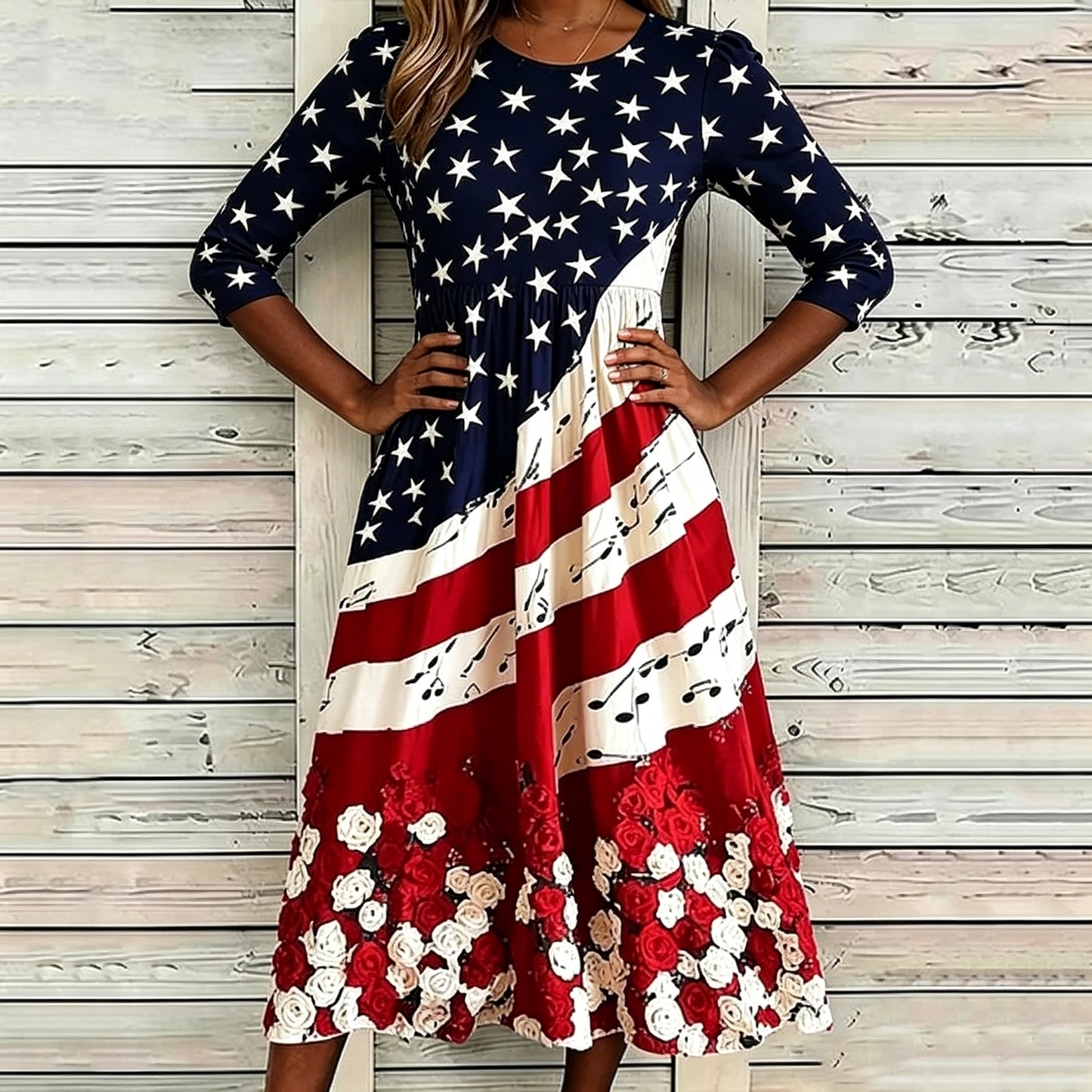 Women's Vintage Floral Flag Art Print Dress - BundleWear