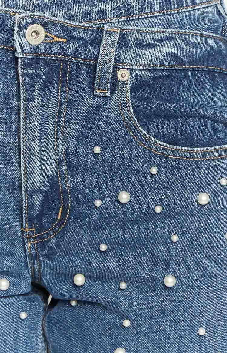 Denim Dazzle Pearl Mid Wash High Waisted Jeans - MATCHING MASTER