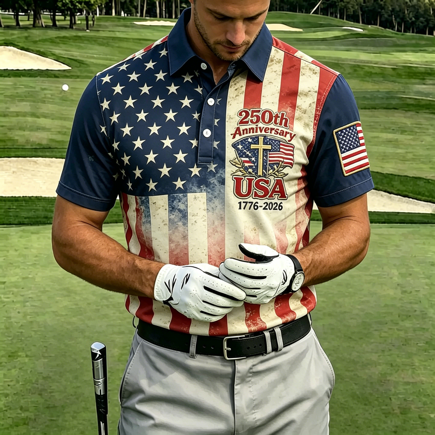 USA 250th Men's short-sleeved polo shirt ZM7037 - BundleWear