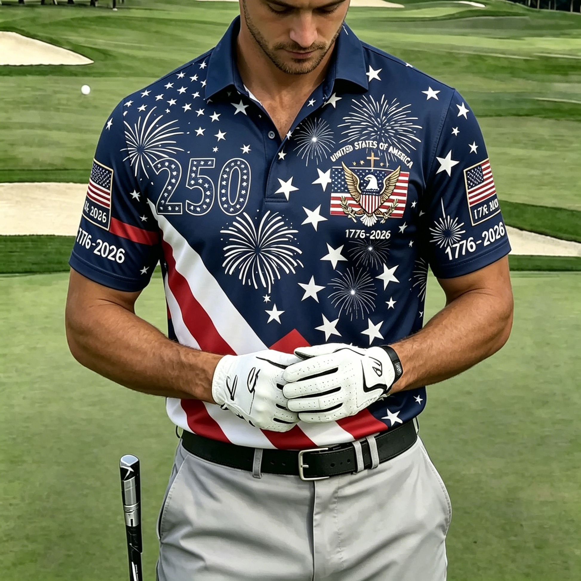 USA 250th Men's short-sleeved polo shirt ZM7037 - BundleWear