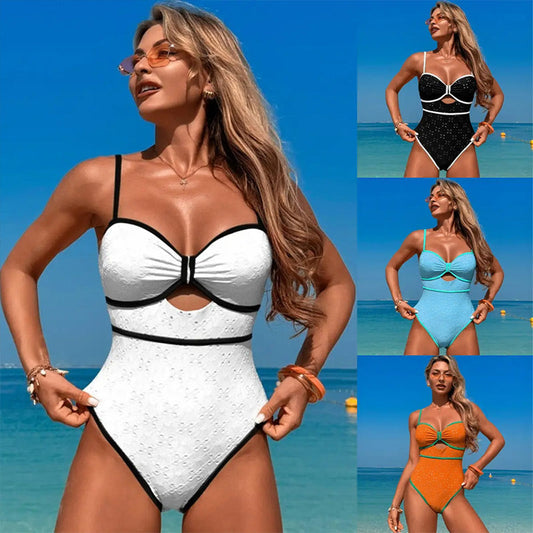 Women's One Piece Color Block Cutout Front Swimsuit