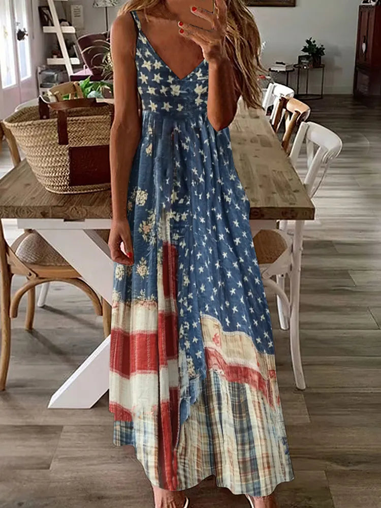 Women's Vintage Independence Day Flag Check Dress - BundleWear