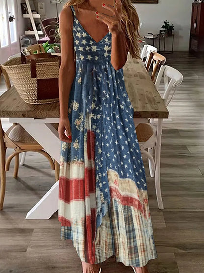 Women's Vintage Independence Day Flag Check Dress - BundleWear