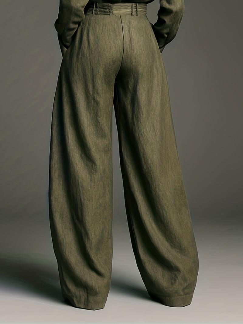 Women's fashionable casual two-piece set - solid color shirt and trousers - MATCHING MASTER