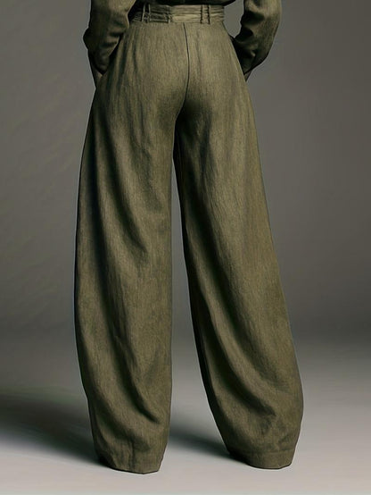 Women's fashionable casual two-piece set - solid color shirt and trousers - MATCHING MASTER