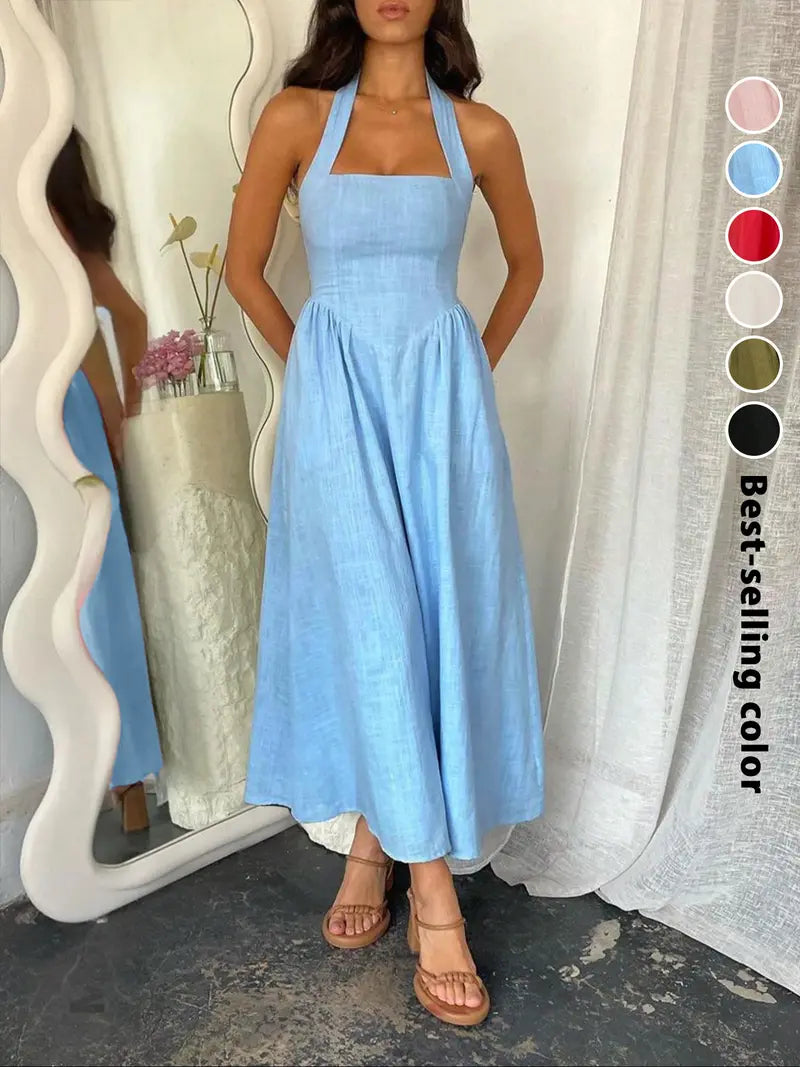 Women's Casual Sleeveless Backless A-line Dress - MATCHING MASTER