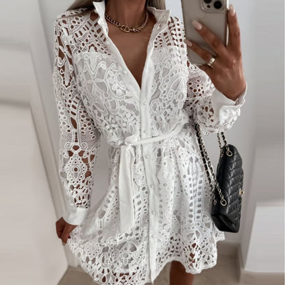Short Lace Shirt Dress with Long Sleeves
