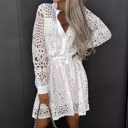 Short Lace Shirt Dress with Long Sleeves