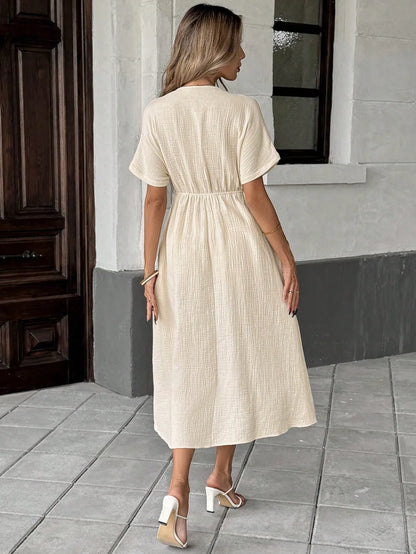 Casual bow-tie short-sleeved dress - BundleWear