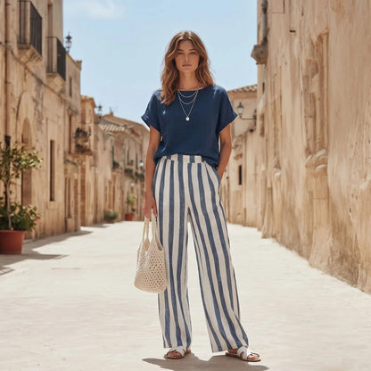 Classic Striped Linen Two-piece Set