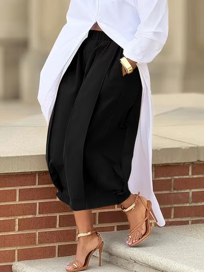 Stylish Casual Solid Color Loose Pocket Slim Fit Wide-Leg Pants - MATCHING MASTER