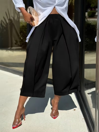 Stylish Casual Solid Color Loose Pocket Slim Fit Wide-Leg Pants - MATCHING MASTER