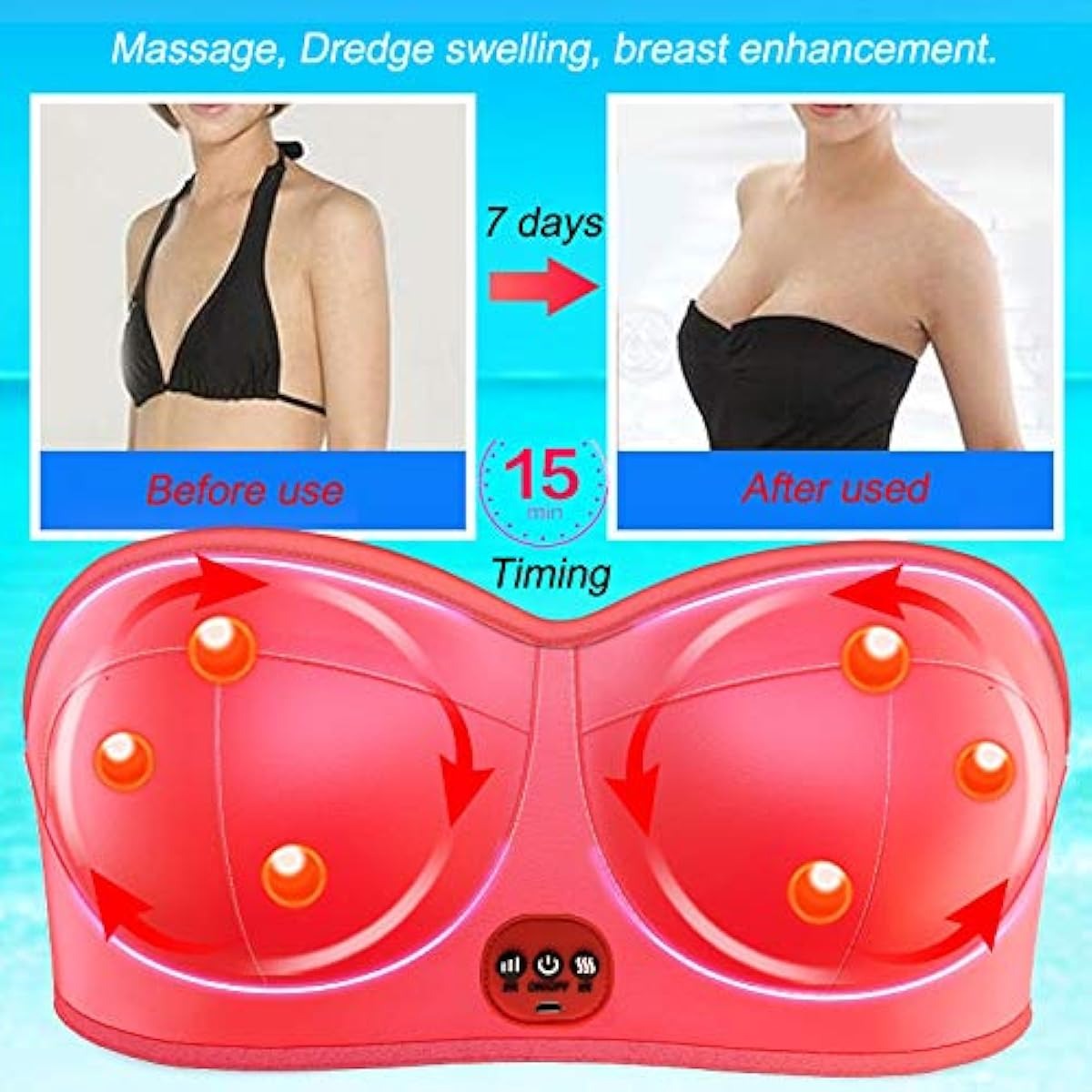 Heated Breast Massager Bra, Wireless Electric Bust Massager, Heating & Vibrating Bust Enhancement with 3 Levels