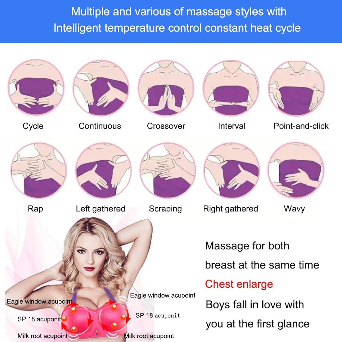 Heated Breast Massager Bra, Wireless Electric Bust Massager, Heating & Vibrating Bust Enhancement with 3 Levels