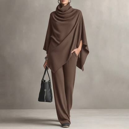 Women's Cowl Neck Cape & Wide-Leg Pants Set - MATCHING MASTER