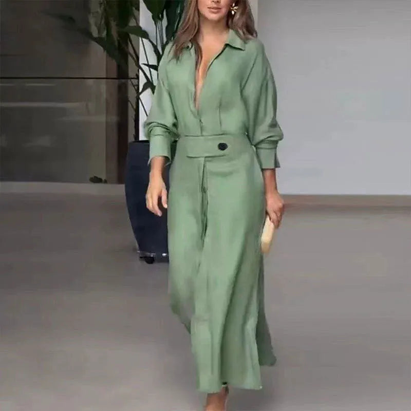 Cotton And Linen Solid Color Maxi Dress