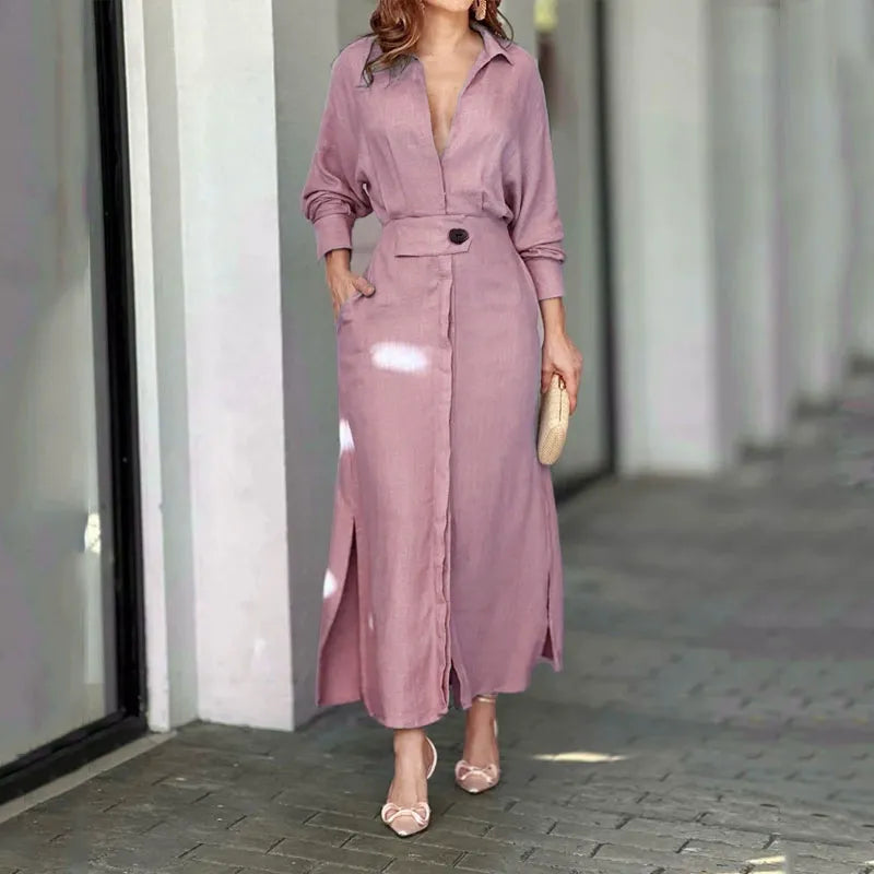Cotton And Linen Solid Color Maxi Dress