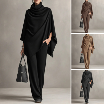 Women's Cowl Neck Cape & Wide-Leg Pants Set - MATCHING MASTER