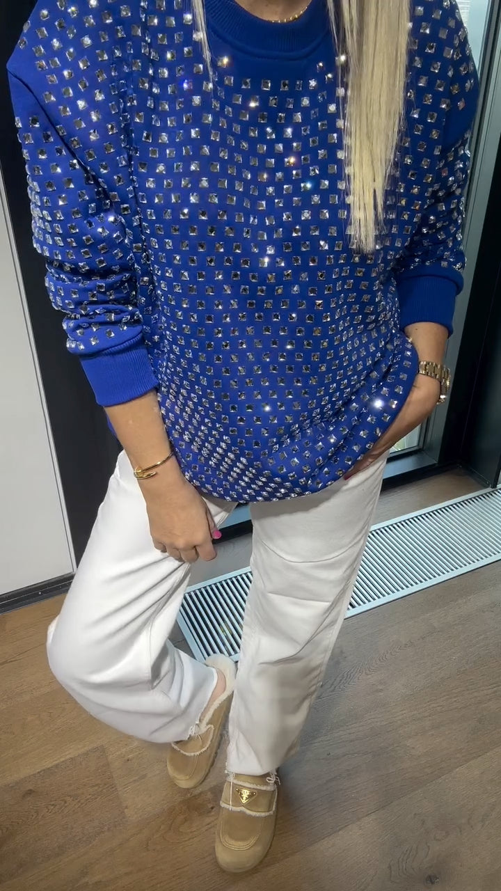 WOMEN'S CREW NECK RHINESTONE CASUAL SWEATSHIRT - MATCHING MASTER