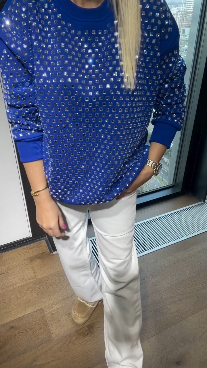 WOMEN'S CREW NECK RHINESTONE CASUAL SWEATSHIRT - MATCHING MASTER