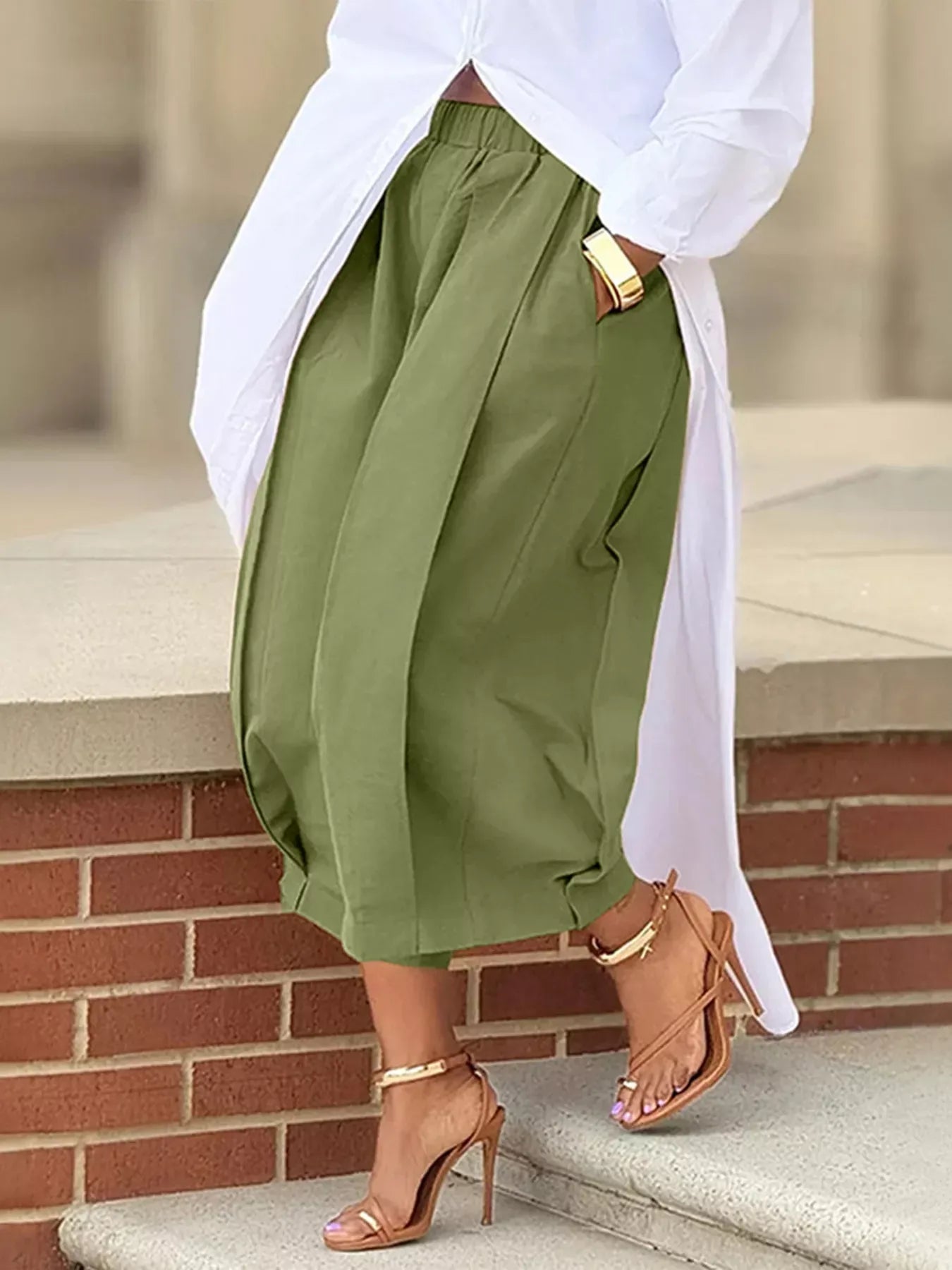 Stylish Casual Solid Color Loose Pocket Slim Fit Wide-Leg Pants - MATCHING MASTER