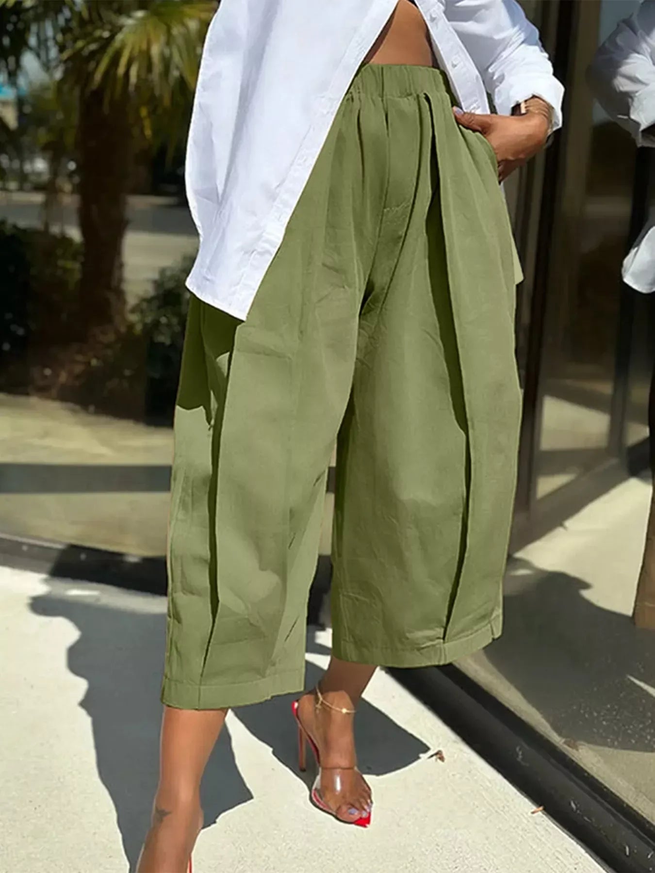Stylish Casual Solid Color Loose Pocket Slim Fit Wide-Leg Pants - MATCHING MASTER