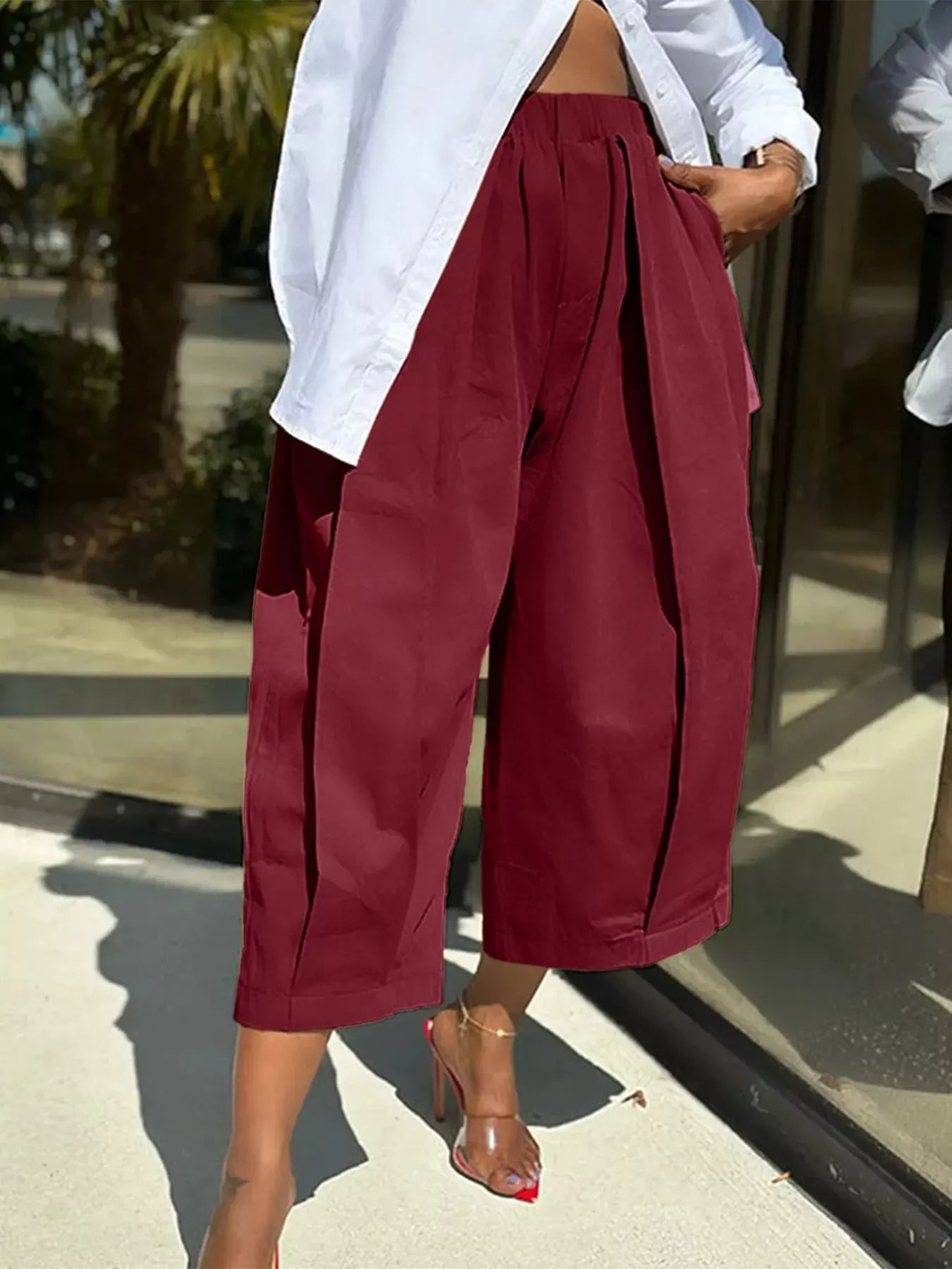 Stylish Casual Solid Color Loose Pocket Slim Fit Wide-Leg Pants - MATCHING MASTER