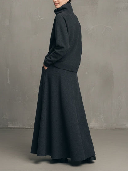 LAYER HIGH-NECK TOP AND FLARED LONG SKIRT SET - MATCHING MASTER