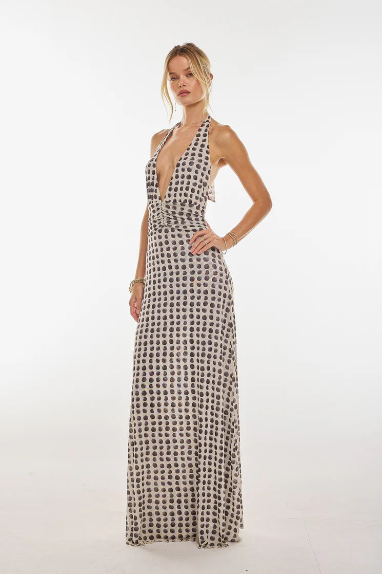 Women's backless polka dot maxi dress - MATCHING MASTER