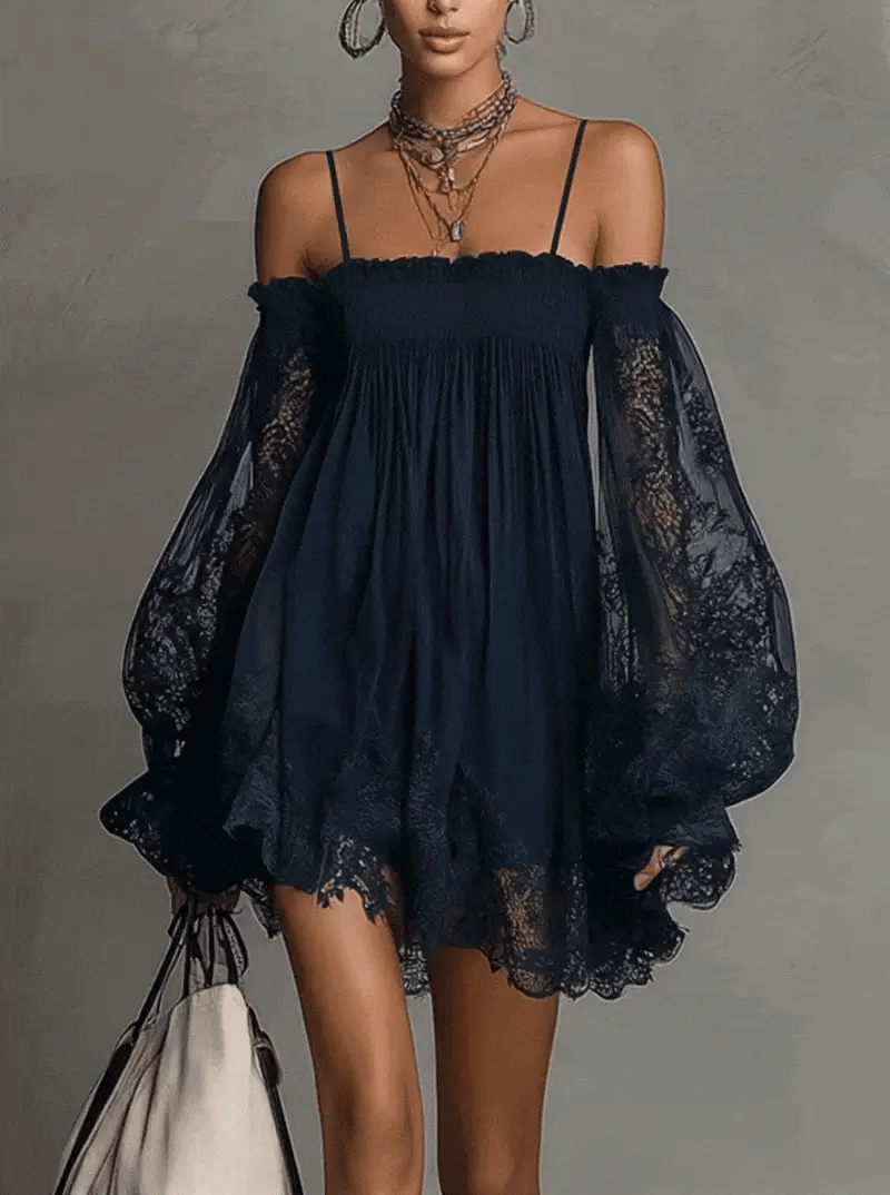 Lace off-shoulder camisole dress - BundleWear
