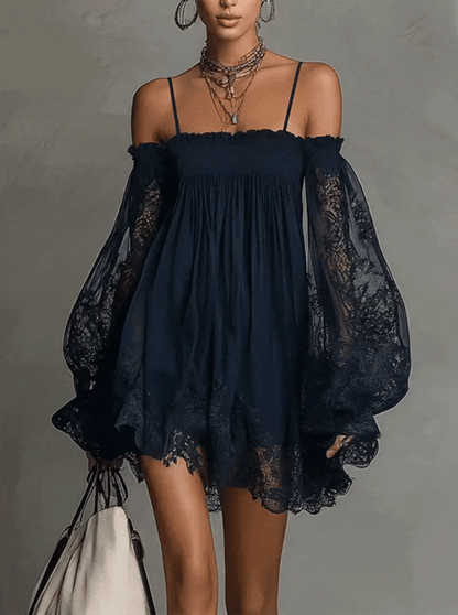 Lace off-shoulder camisole dress - BundleWear