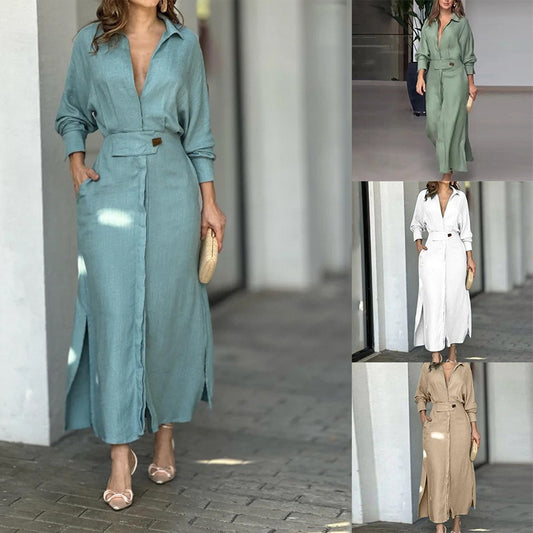 Cotton And Linen Solid Color Maxi Dress