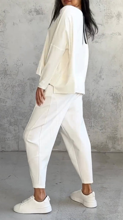 Women Plus Size Casual Round Neck Long Sleeve Two Piece Suit