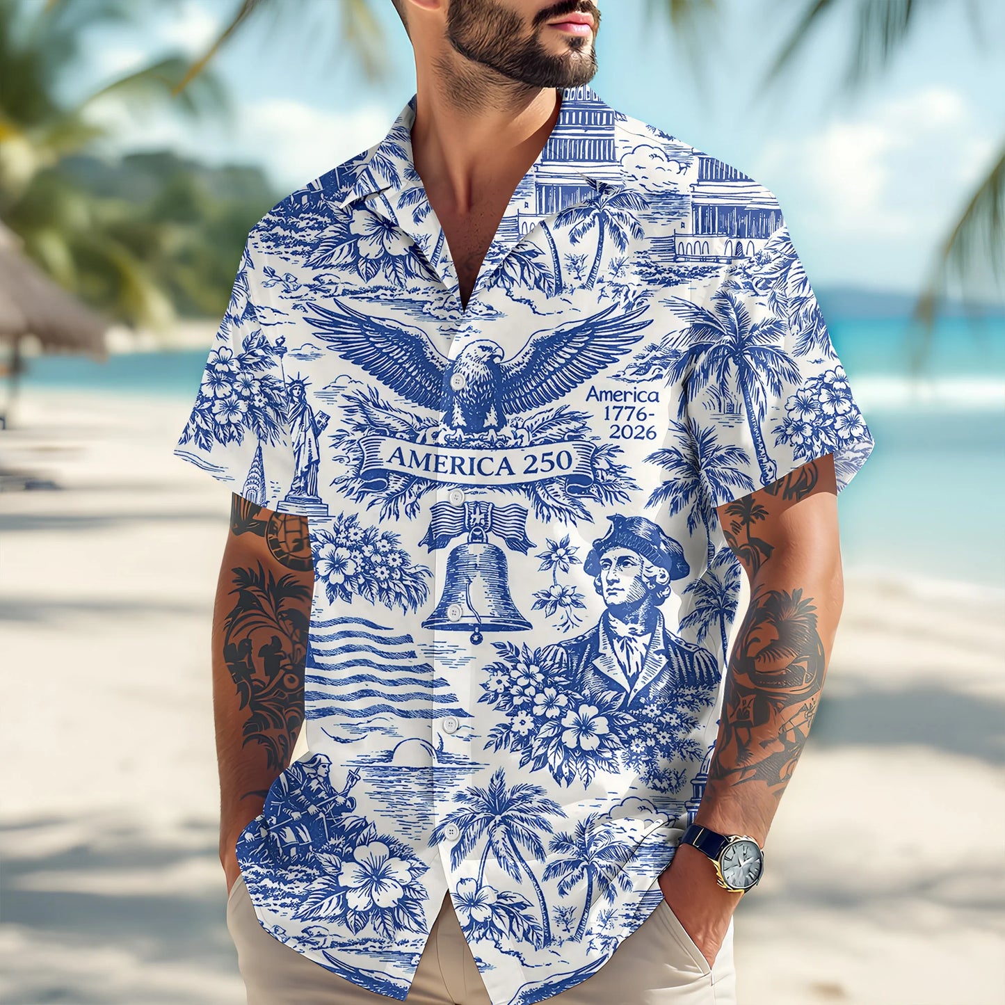 America 250th Anniversary Patriotic Hawaii Shirt - BundleWear