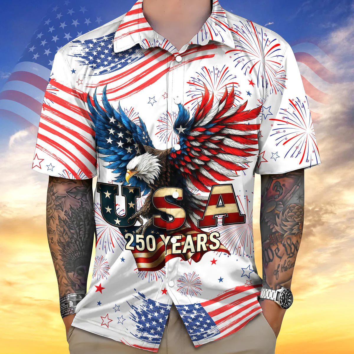Patriotic Bald Eagle USA 250 Years Hawaii Shirt - BundleWear