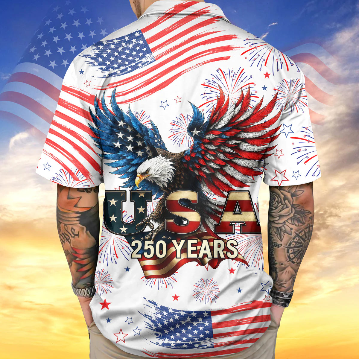 Patriotic Bald Eagle USA 250 Years Hawaii Shirt - BundleWear