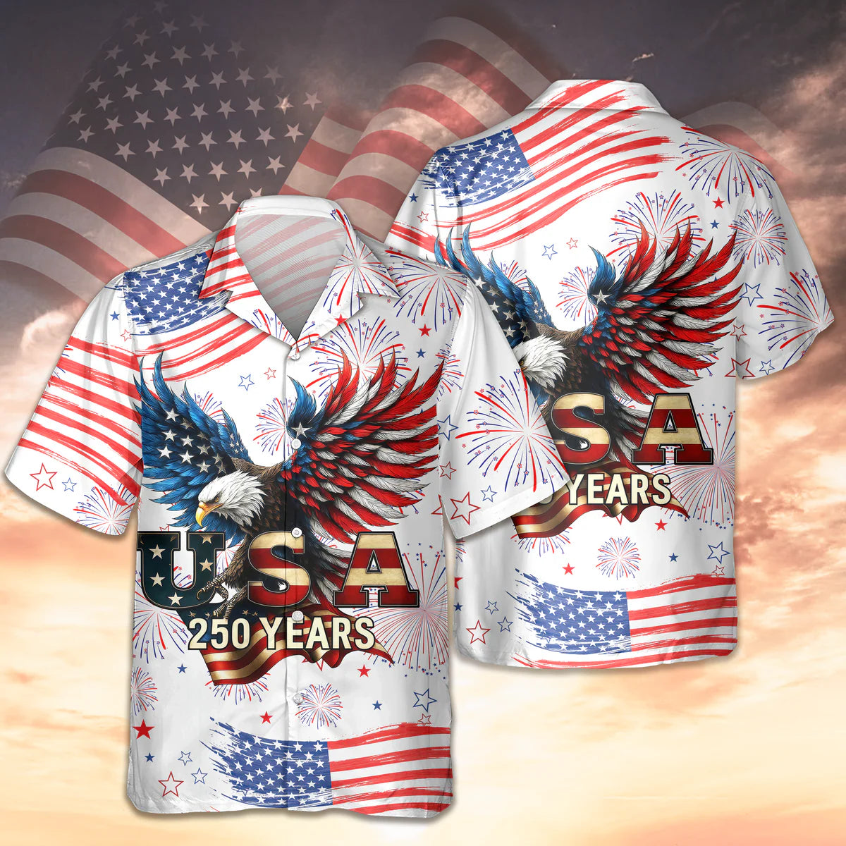 Patriotic Bald Eagle USA 250 Years Hawaii Shirt - BundleWear