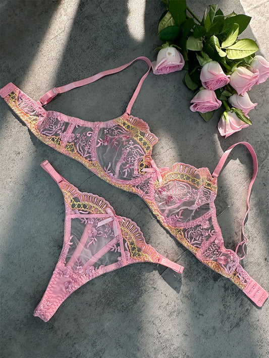 Pink Fancy Embroidery Lingerie Set - MATCHING MASTER