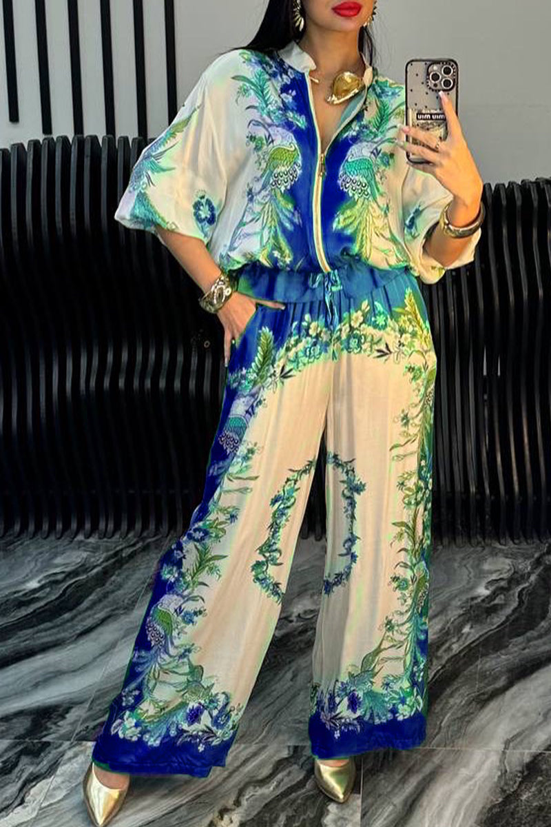 Women's Satin Zipper Printed Casual Suit - MATCHING MASTER