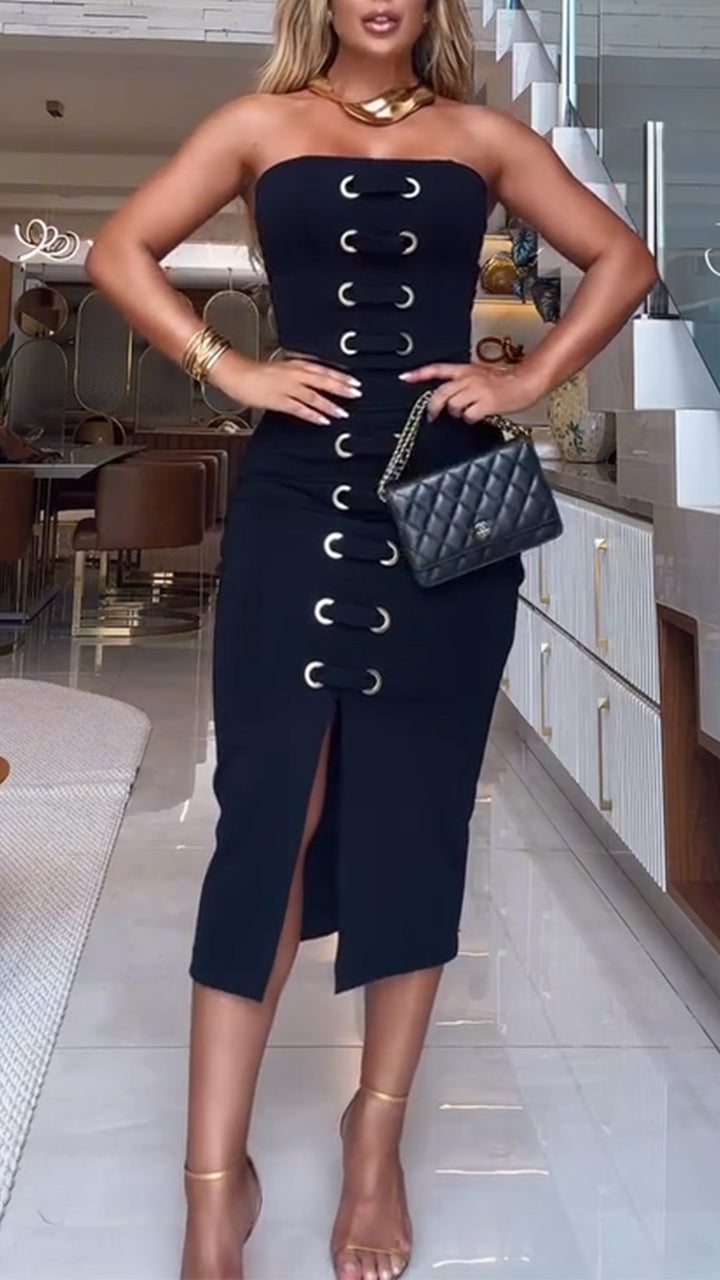 Women's Tube Top Eyelet Strap Slim Fit Elegant Suit - MATCHING MASTER