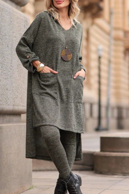 Women Round Neck Irregular Long Top+ Pants Casual Suit - MATCHING MASTER
