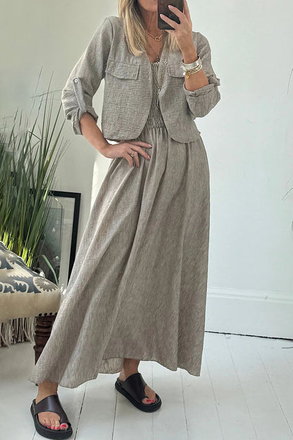 Women's Cotton and Linen Suspender Cardigan Casual Suit - MATCHING MASTER